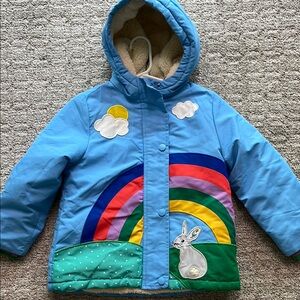 Mini Boden Blue Rainbow Winter Coat size 4-5Y